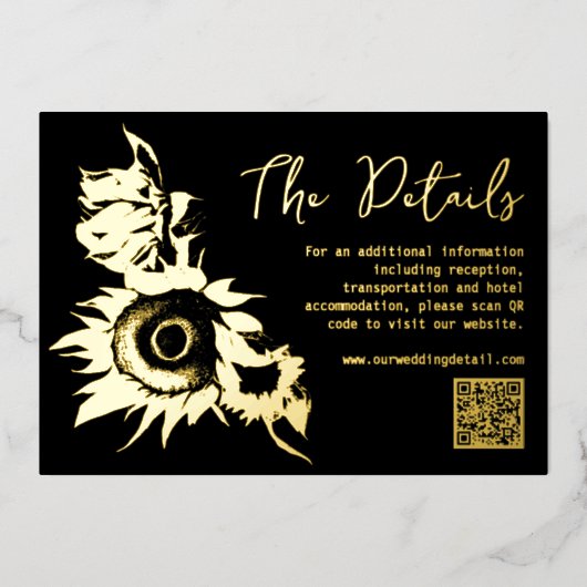 黒と金ゴールドひまわりQRコード詳細カード 箔シーズンカード (正面)