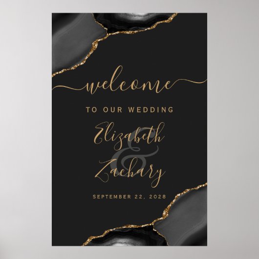 黒と金ゴールドアゲートコーナー24x36結婚の歓迎 ポスター (正面)