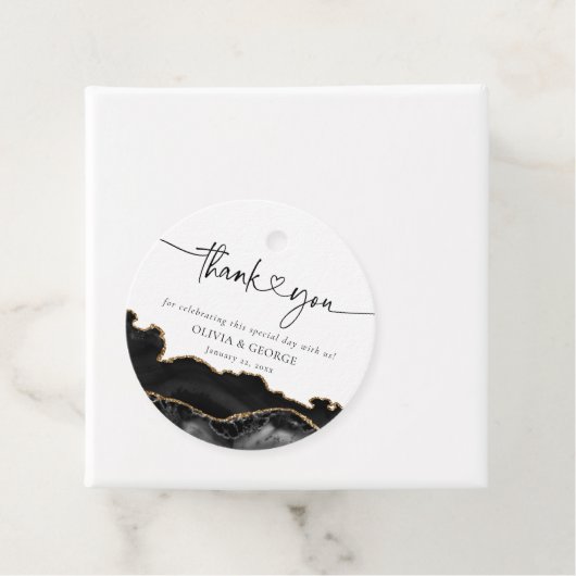 黒と金ゴールドアゲート結婚の感謝メッセージカード フェイバータグ (インサイチュ)