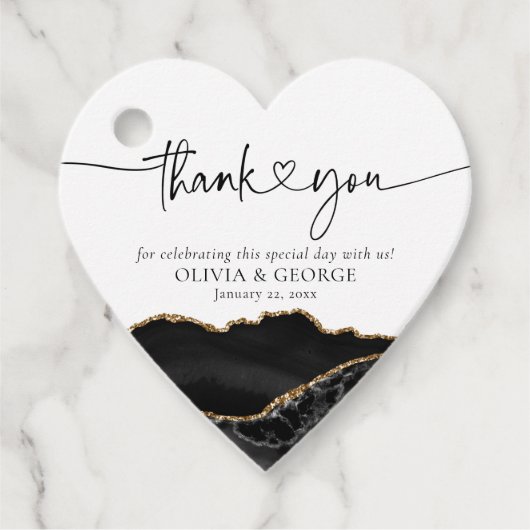 黒と金ゴールドアゲート結婚トのハートメッセージカード フェイバータグ (正面)