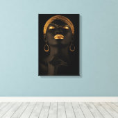 黒と金ゴールドアフリカ女性ポートレート キャンバスプリント (インサイチュ (ウッドフロア))
