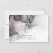 黒と金ゴールドアルコールインクウェディングRSVPカード 出欠カード (正面)