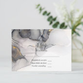 黒と金ゴールドアルコールインクウェディングRSVPカード 出欠カード (スタンド正面)