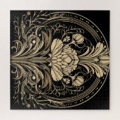 黒と金ゴールドアールデコフラワースクエア ジグソーパズル (横)