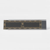 黒と金ゴールドアールデコ扇花モチーフ デスクネームプレート (正面)