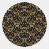 黒と金ゴールドアールデコ扇花モチーフ ラウンドシール (正面)