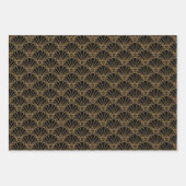 黒と金ゴールドアールデコ扇花モチーフ ラッピングペーパーシート (正面2)