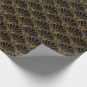 黒と金ゴールドアールデコ扇花モチーフ ラッピングペーパー (角)