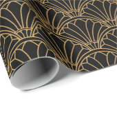 黒と金ゴールドアールデコ扇花モチーフ ラッピングペーパー (ロールコーナー)