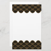 黒と金ゴールドアールデコ扇花モチーフ 便箋 (正面/裏面)