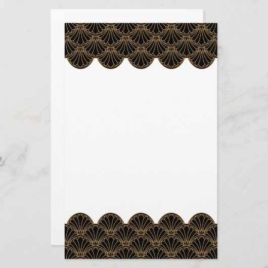 黒と金ゴールドアールデコ扇花モチーフ 便箋 (正面/裏面)