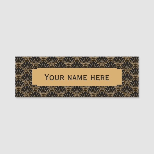 黒と金ゴールドアールデコ扇花モチーフ 名札 (正面)