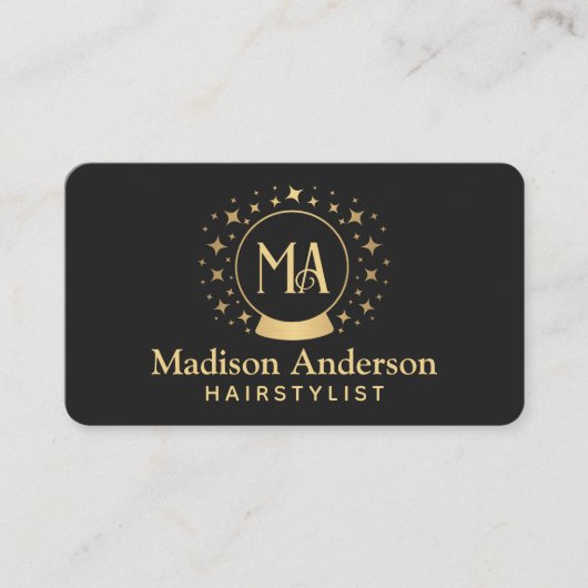 黒と金ゴールドウィッチーモノグラムヘアスタイリスト 名刺 (正面)