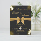 黒と金ゴールドエレガモダンントウェディングお祝い エンクロージャーカード (スタンド正面)