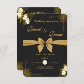 黒と金ゴールドエレガモダンントウェディングお祝い エンクロージャーカード (正面/裏面)