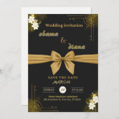 黒と金ゴールドエレガモダンントウェディングお祝い 招待状 (正面/裏面)