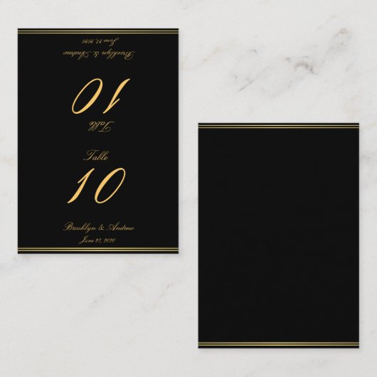 黒と金ゴールドエレガントなウェディングテーブル番号カード プレイスカード (正面/裏面)