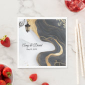 黒と金ゴールドエレガントなウェディングナプキン スタンダードランチョンナプキン (インサイチュ)