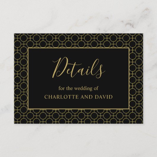 黒と金ゴールドエレガントなウェディング詳細 エンクロージャーカード (正面)