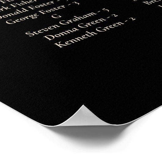 黒と金ゴールドエレガントな結婚式の座席表の看板 ポスター (角)