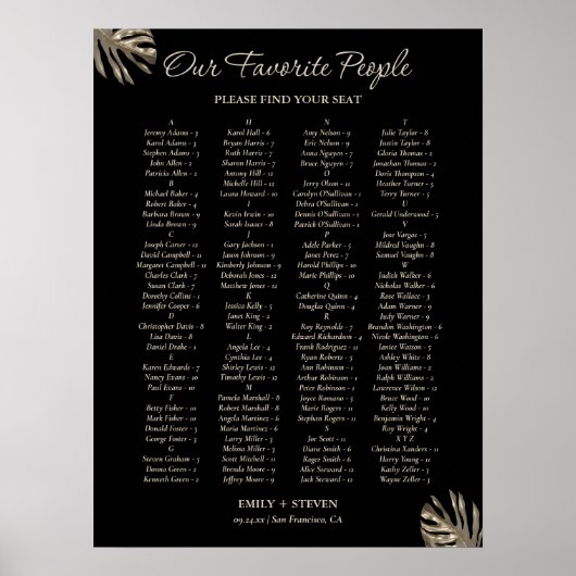 黒と金ゴールドエレガントな結婚式の座席表の看板 ポスター (正面)