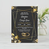黒と金ゴールドエレガントな結婚式 招待状 (スタンド正面)