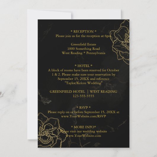 黒と金ゴールドエレガントのカスタマイ結婚ズ 招待状 (裏面)