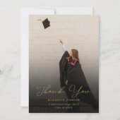 黒と金ゴールドエレガントのスクリプトの卒業 サンキューカード (正面)