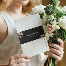 黒と金ゴールドエレガントのボタモダンニカル結婚ズ 招待状ベリーバンド