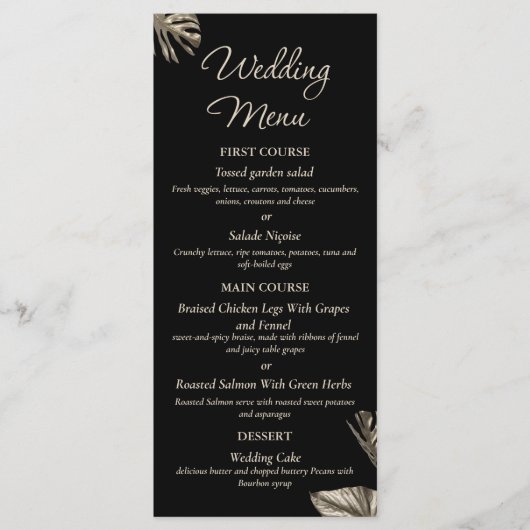 黒と金ゴールドエレガントのボ結婚タニカル メニュー (正面)