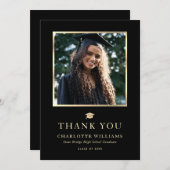 黒と金ゴールドエレガントのモダン卒業 サンキューカード (正面/裏面)