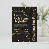 黒と金ゴールドエレガントの卒業パーティー招待状 招待状 (スタンド正面)