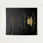 黒と金ゴールドエレガントの卒業写真の背景 タペストリー (正面(横))