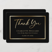 黒と金ゴールドエレガントの卒業 サンキューカード (正面/裏面)