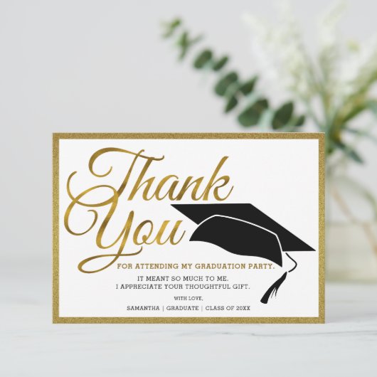 黒と金ゴールドエレガントの大学院写真卒業 サンキューカード (スタンド正面)