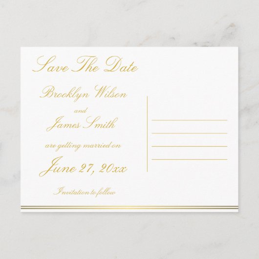 黒と金ゴールドエレガントの日付はがきを保存 案内ポストカード (裏面)