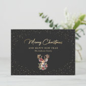 黒と金ゴールドエレガントの格子模様のメリークリスマス シーズンカード (スタンド正面)