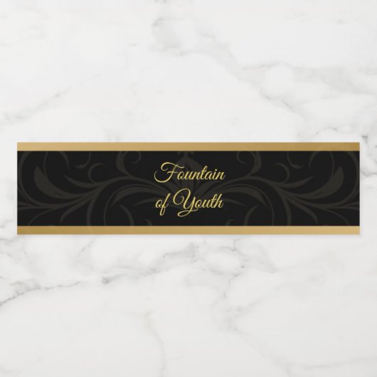黒と金ゴールドエレガントの水の泉 ペットボトルラベル (シングルラベル)