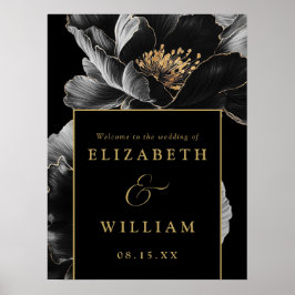 黒と金ゴールドエレガントの結婚歓迎サイン ポスター