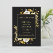 黒と金ゴールドエレガントの色のフローラ結婚 セーブザデート (スタンド正面)