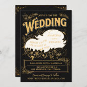 黒と金ゴールドエレガントの華美結婚フローラ 招待状 (正面/裏面)