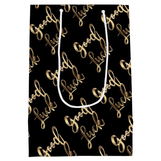黒と金ゴールドエレガントの見た目が台本の幸運 ミディアムペーパーバッグ (裏面)