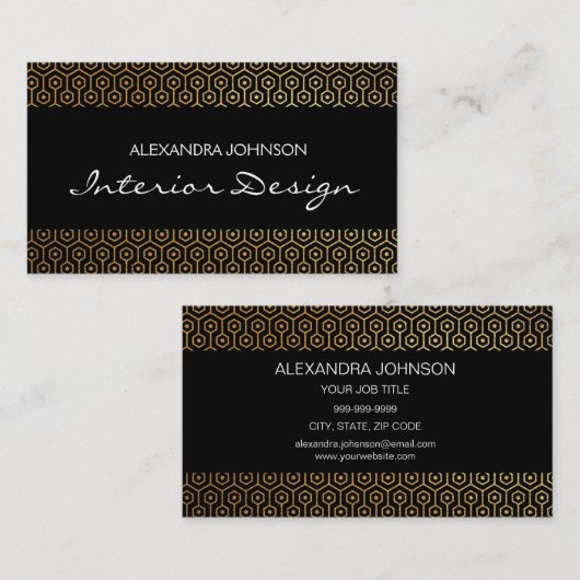 黒と金ゴールドエレガントアールデコの内部設計 名刺 (正面/裏面)