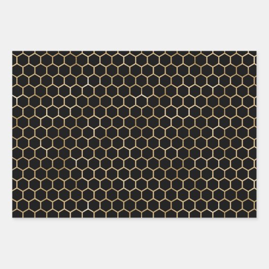 黒と金ゴールドエレガントビーをテーマにした ラッピングペーパーシート (正面2)