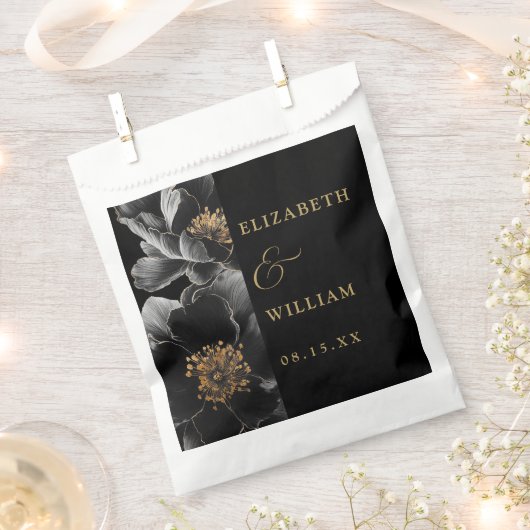 黒と金ゴールドエレガントフローラ結婚ズ フェイバーバッグ (クリップ留めされた状態)