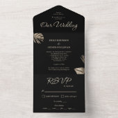 黒と金ゴールドエレガントミニマルのボタ結婚ニカル オールインワン招待状 (内側)