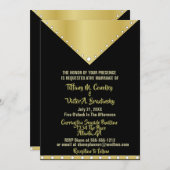 黒と金ゴールドエレガントモダン結婚の 招待状 (正面/裏面)