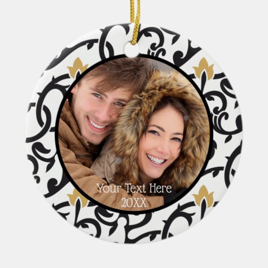 黒と金ゴールドエレガントヴィンテージ両面 セラミックオーナメント (正面)