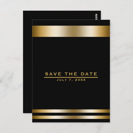 黒と金ゴールドエレガント婚約日付の保存 ポストカード (正面/裏面)