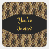 黒と金ゴールドエレガント封筒用シール スクエアシール (正面)